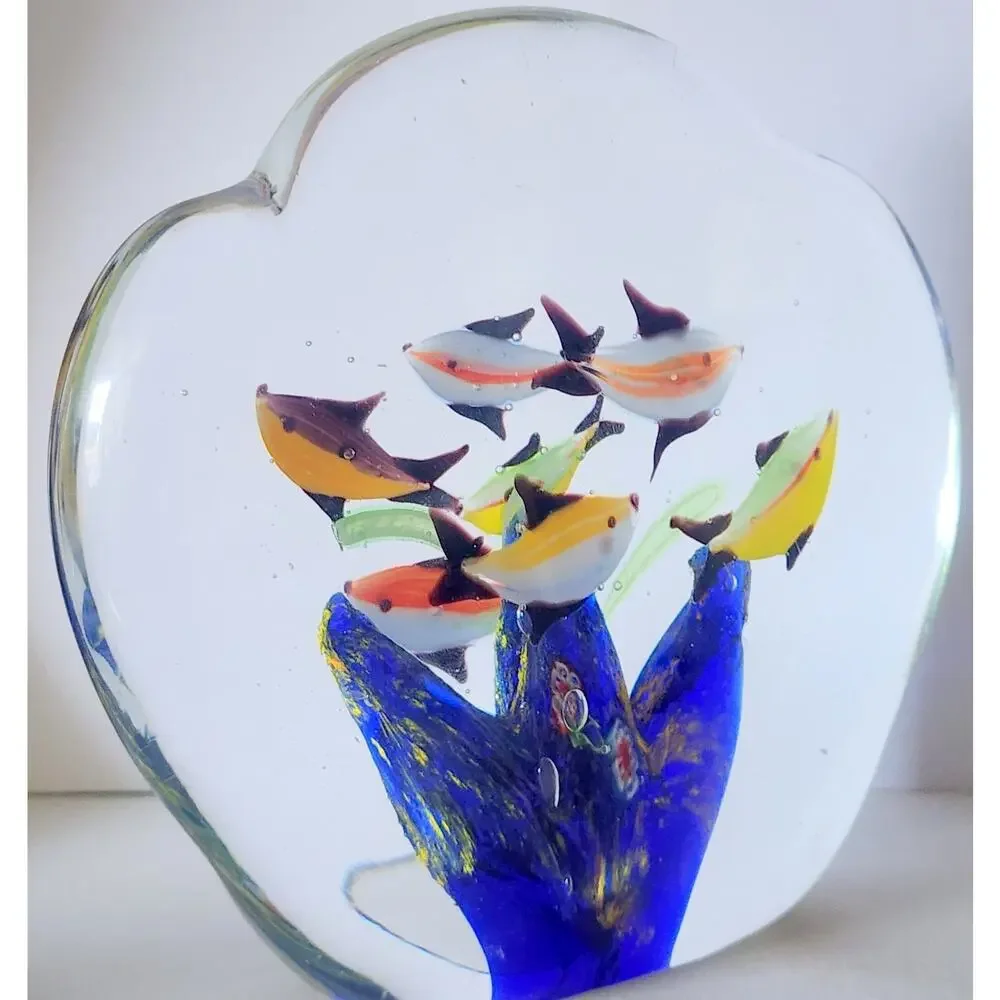 Vintage Blown Art Glass Fish Coral Paperweight Clam Scallop Coral Double Sided